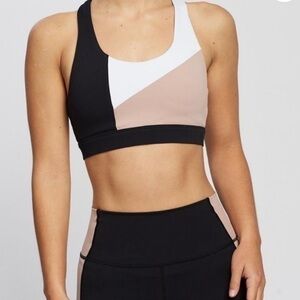 AllFenix Womens Heidi Block Sports Bra Black, White & Nude